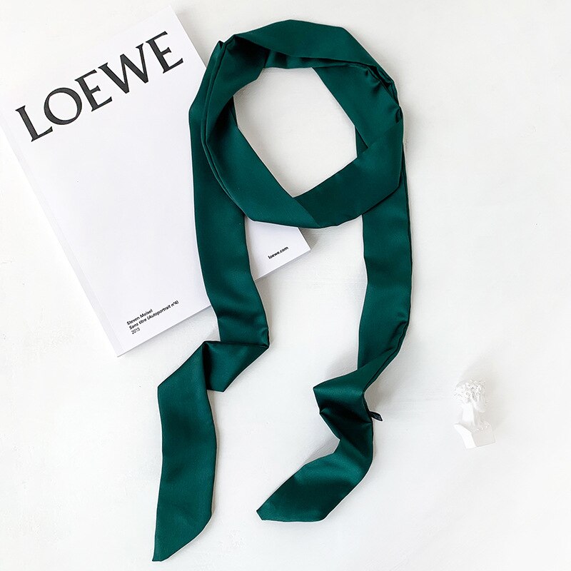 Zijde Tas Sjaal Lady Solid Lange Skinny Sjaals Haar Hoofdband Vrouwen Foulard Lady Wraps Tie Lint Accessoires: PD1-green