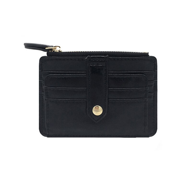 Simple Women Purse PU Leather Zipper Coin Pouch Short Wallet Casual Card Holder Billfold K2: Black