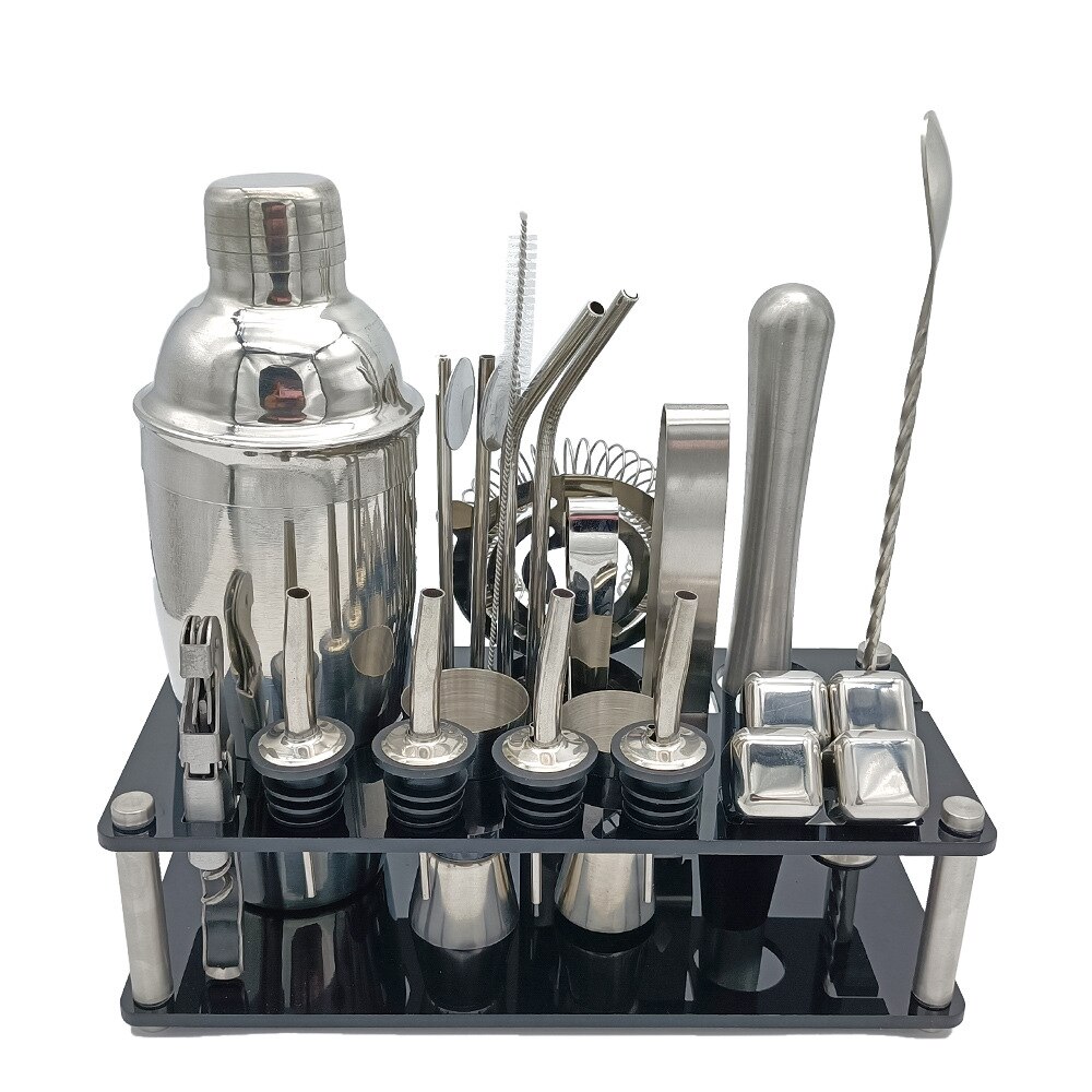 Bar shaker kit cocktail shaker 23-piece set with 304 stainless steel ice pellets, measuring cup, hippocampus, straw, wine spout