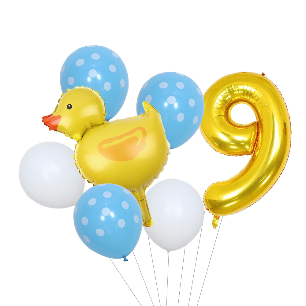7Pcs Mini Duck Foil Balloons Set 32inch Gold Number Balloon for Kids Birthday Party Baby Shower Decoration Supplies: Fluorescence Yellow