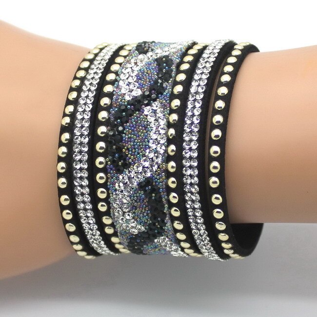 Bracelets en cuir faits à la main pour femmes, nouvelle , personnalité imprimée, ensemble de strass, breloques, bijoux!: SLPG721