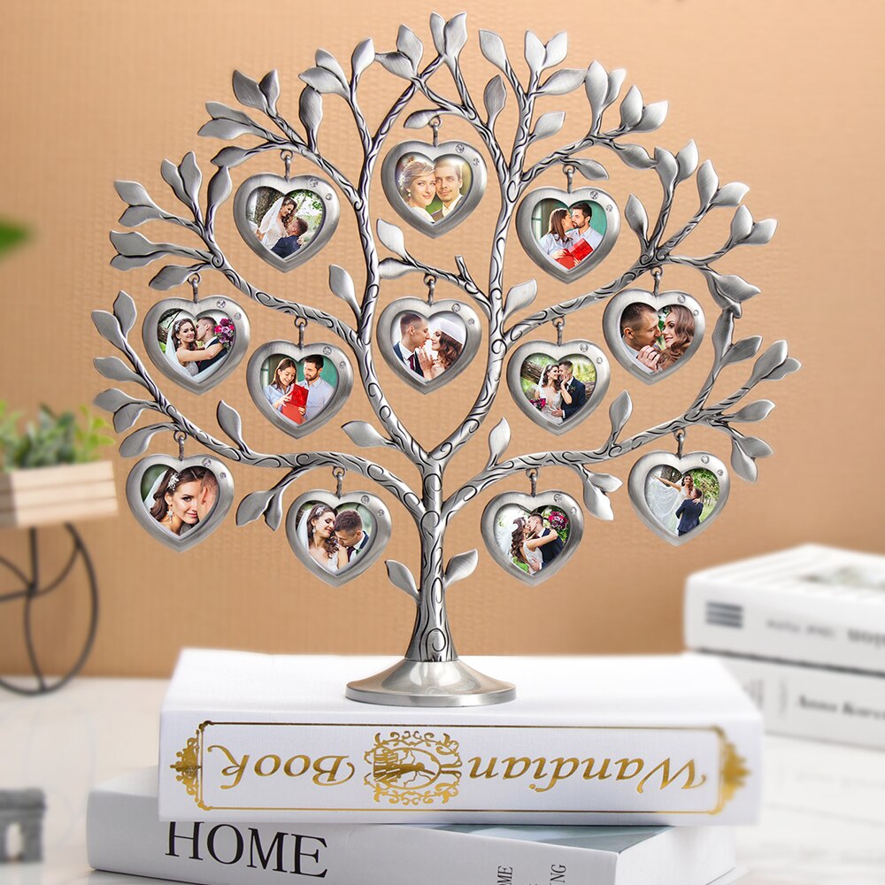 LASODY Rhinestone Family Tree Picture Frame Tree 12 Small Frames Father&#39;s Day Tabletop Home Decoration: Antique silver