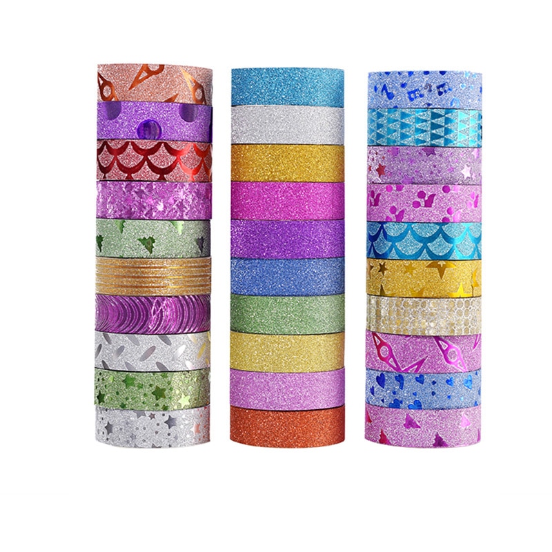10Pcs Glitter Washi Tape Plakband Diy Decoratieve Scrapbooking Foto Kleur Masking Tape Schoolbenodigdheden Kantoorbenodigdheden