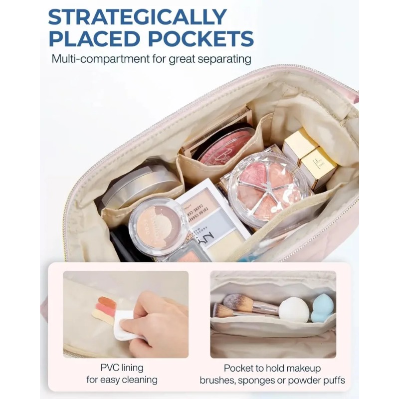 Kosmetyczka Podróżna Torba na Przybory Toaletowe Puszysta Wyściełanana Kosmetyczka Szeroka Otwarta Saszetka Portmonetka Podróżne Akcesoria Toaletowe Akcesoria Pędzle