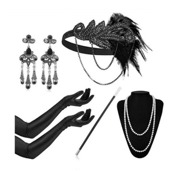 PESENAR 1920s Great Gatsby Accessories for Women Flapper Headpiece Headband Gloves Costume Harlem Nights Accessories Set: WHITE