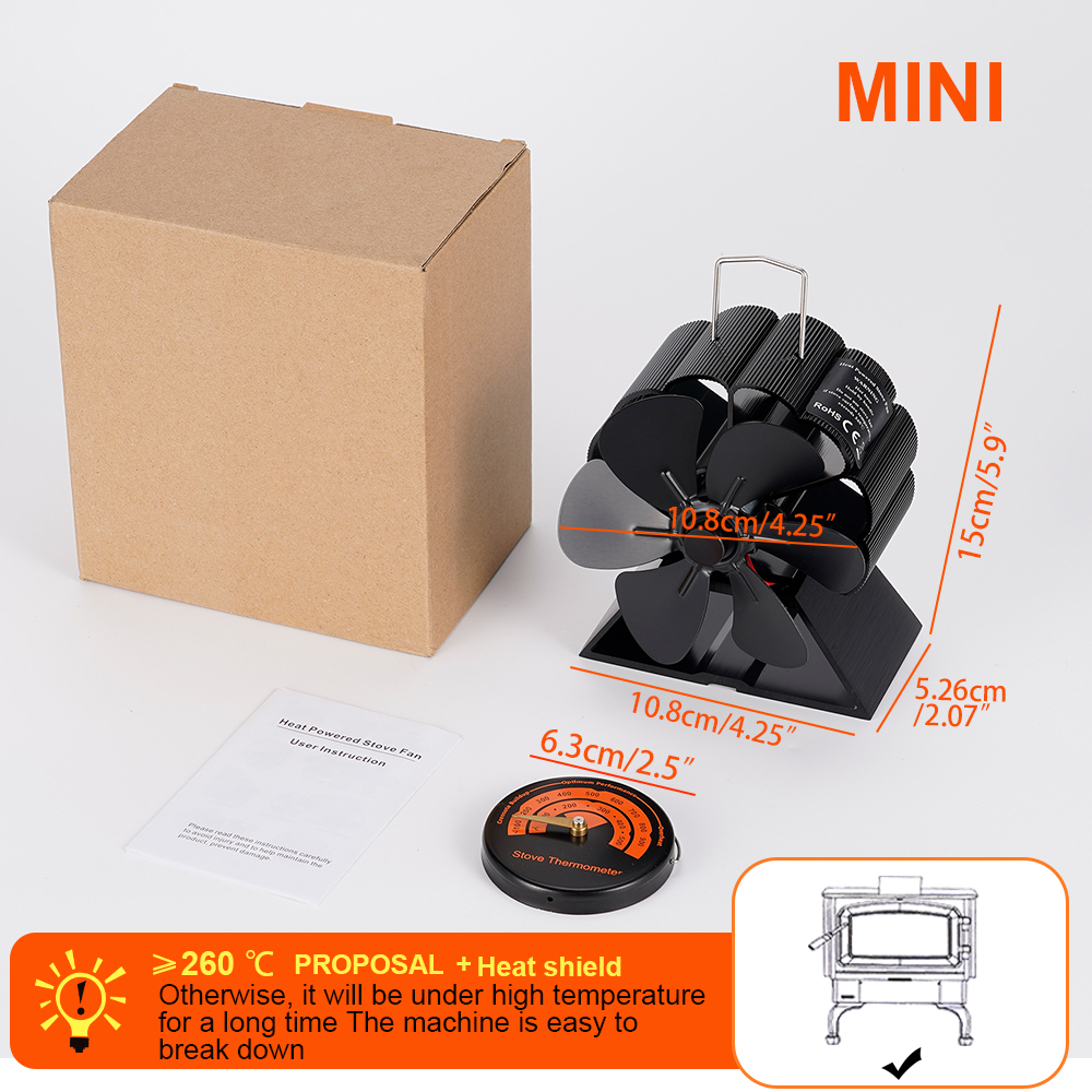 Mini Stove Fan 6 Blade Heat Powered Fireplace Fan Log Wood Burner Eco-fan Quiet Fireplace Fan Home Winter Warm Heat Distribution: Yellow