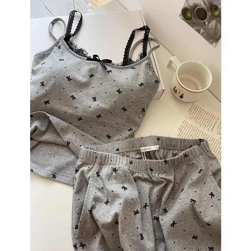 Dames zomer nachtkleding set met jarretels, stippenprint en borstkussen, sexy tweedelige nachtkleding set voor thuis