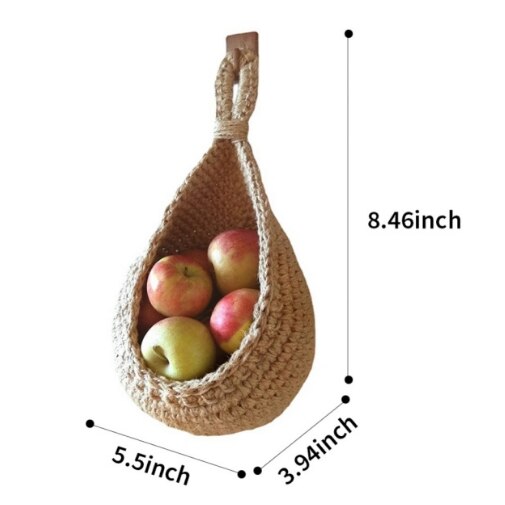 Parede pendurado cesta de legumes e frutas natural vime tecido cesta de frutas mesa de cozinha cesta de armazenamento de suspensão de parede prateleira seca: A