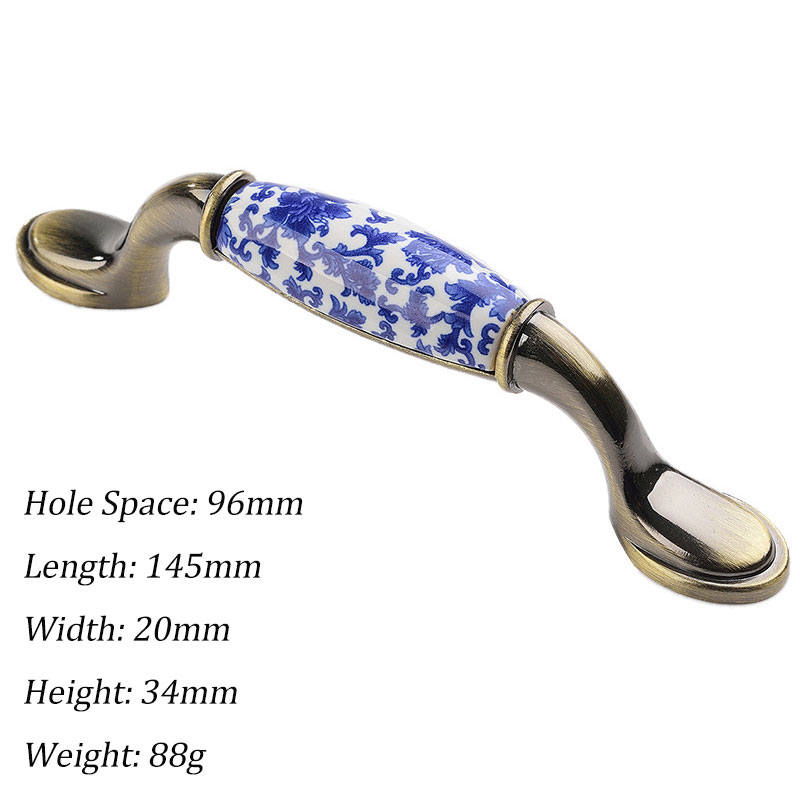 Tiradores de cerámica para armarios y cajones, pomos de puerta redondos con flores azules, tiradores de muebles Vintage, tiradores de armario de bronce antiguo: Rosa