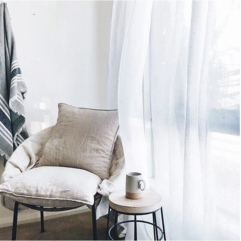 Linned voile gardiner stof - naturhvid og offwhite farver 280cm bredde 100 gsm vægt