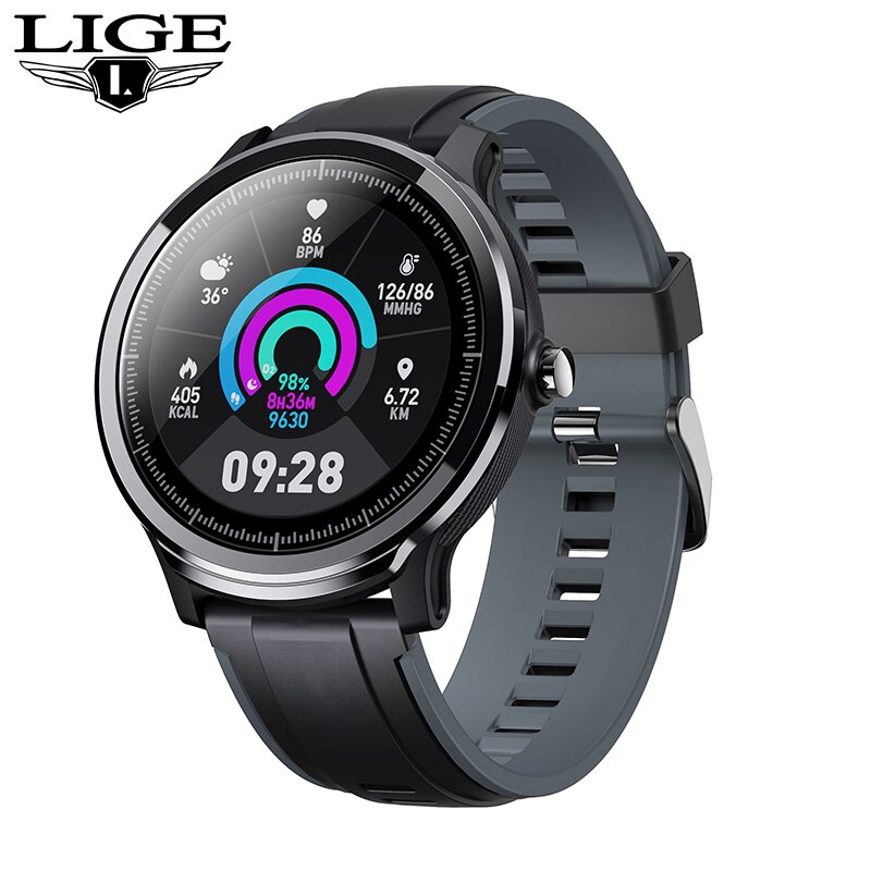 LIGE nouvelle montre intelligente plein écran tactile IP68 étanche fréquence cardiaque moniteur de pression artérielle Sport smartwatch information rappel