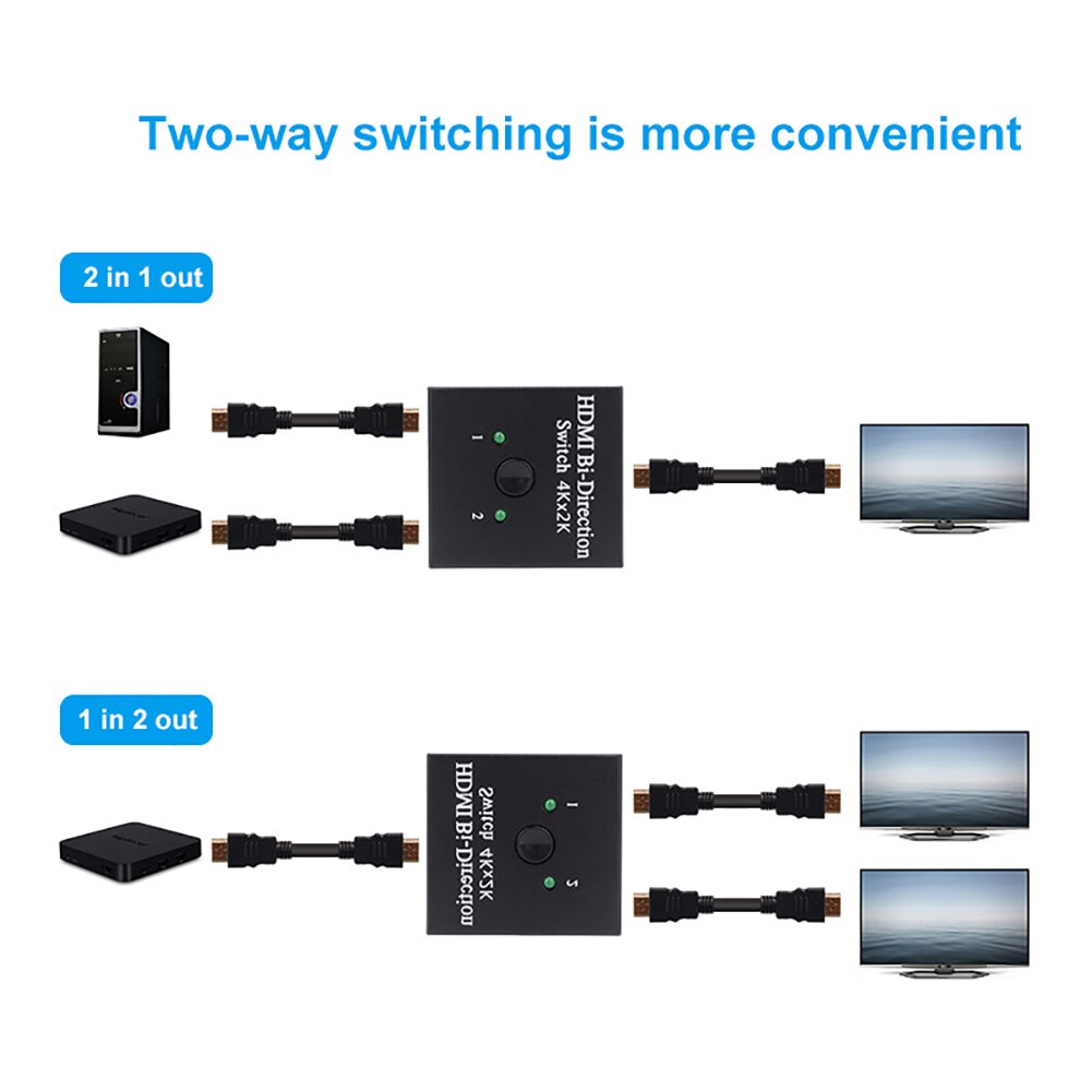 4K Hdmi Uitgang Hdmi Switch Splitter Converters Hd Video Twee-weg Switcher Een Sleutel 1 In 2 Out versterker Splitter Adapter