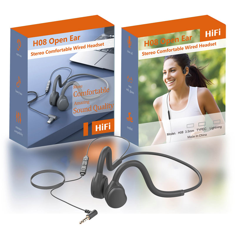 Air Conduction Wired Headphones C Open-Ear 3.5mm Audio Jack Noice Reduction Earbuds with Microphone for Mobile Phone Notebook PC: Blue