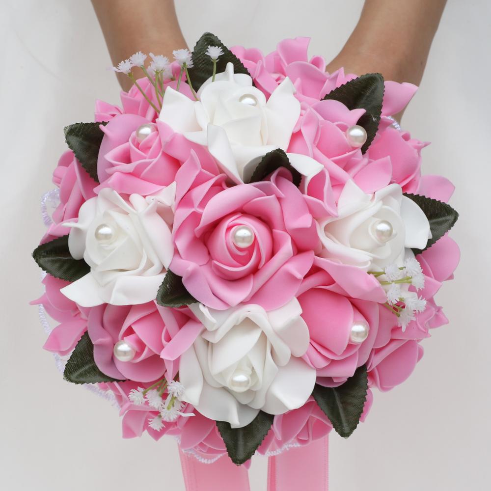 Ramo de novia Artificial Simple de 9 colores para dama de honor con flores de espuma PE ramo de rosas de boda hecho a mano decoración de FW007B