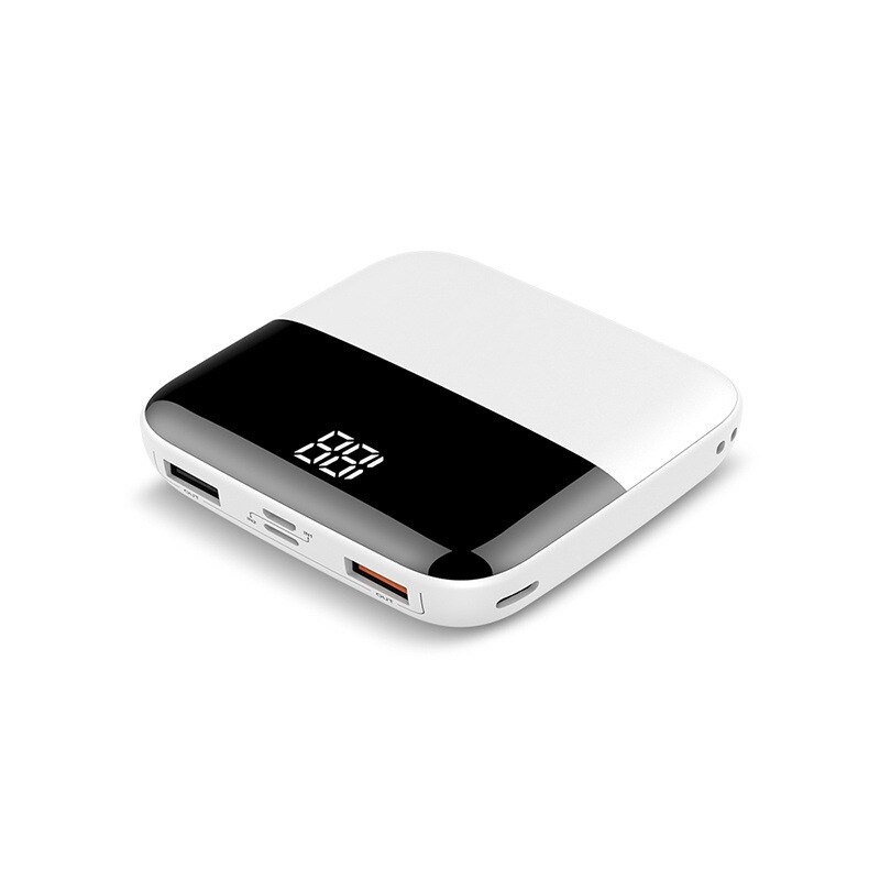 Przenośny Mini Power Bank 10000MAh wyświetlacz LED zewnętrzna podwójna ładowarka USB typu C dla iPhone/Huawei/Samsung: white