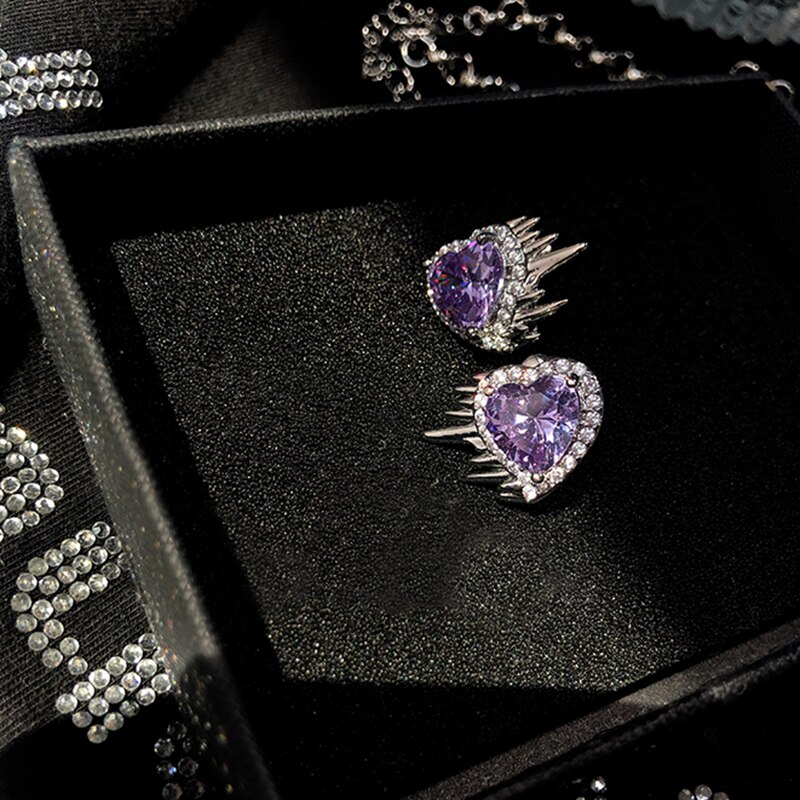 MENGJIQIAO tendance violet coeur cristal collier ras du cou pour les femmes filles métal cou chaîne de noël fête bijoux