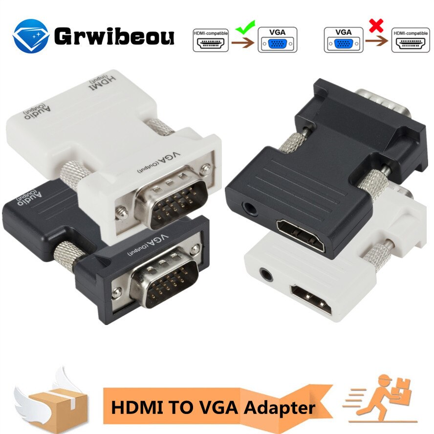 Grwibeou hdmi-compatible to vga adapter cable, male to female, hd to vga adapter, 1080p digital-analog video/audio for tablet pc
