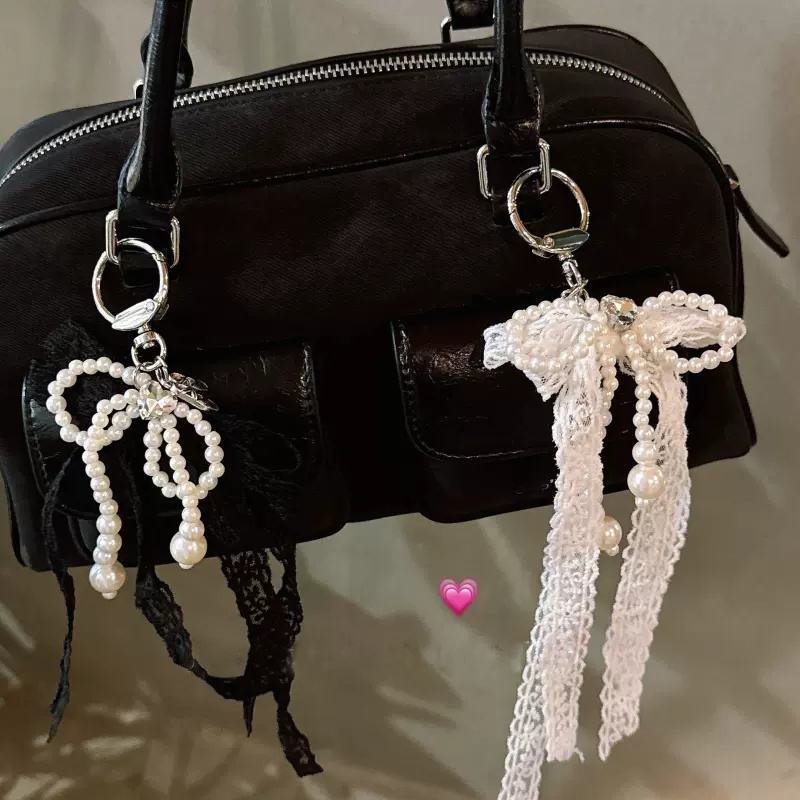 Phone Strap Charm - Lace Pearl Chain - Kawaii Bowknot Pendant - Cellphone Lanyard Keychain Accessories