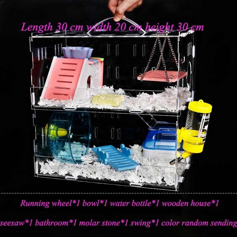 Hamsterhuis acryl cavia kooi dubbellaags oversized villa kleine dierenbenodigdheden speelgoedset 30 x 19 x 30cm: Stijl-j