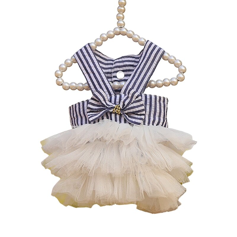 Gauze Skirt Summer Cool Dog Clothes Small Dog Clothing Pet Supplies Teddy Bichon Frise Striped Sling Dress: white / XL