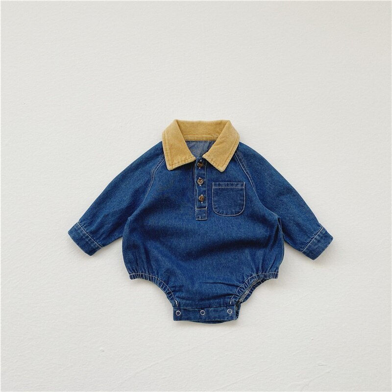 neue Frühjahr Koreanischen Stil Baby Mädchen Jungen Body Denim Lange Ärmel Overall Nette Kinder Kleidung E3994: 90cm