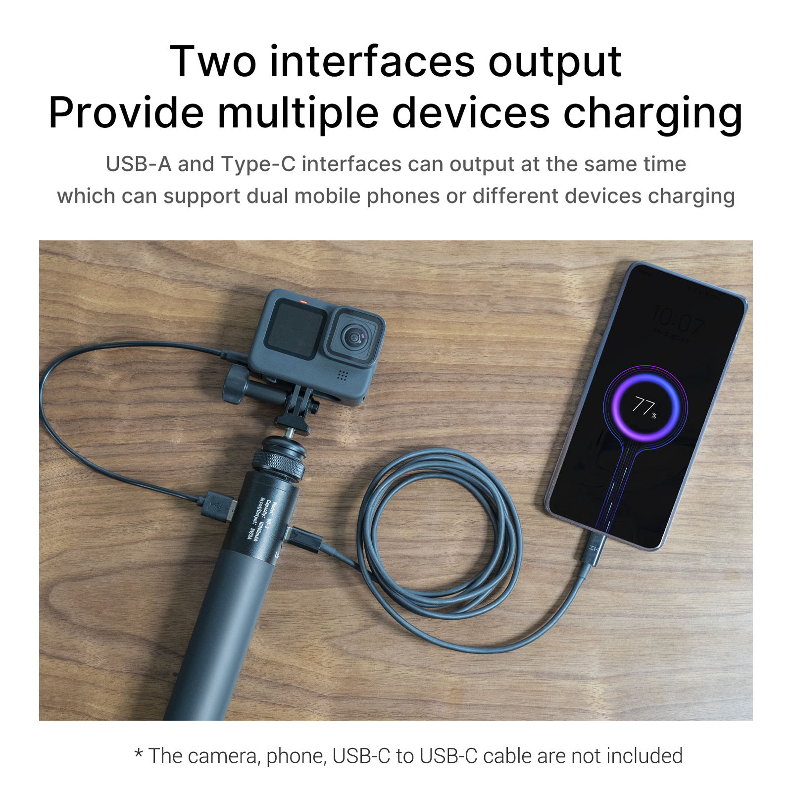 Ulanzi BG-3 10000mAh Power Bank Hand Grip USB-A & Type-C Dual Charging Ports with Mini Tripod for Smartphone Mirrorless Camera