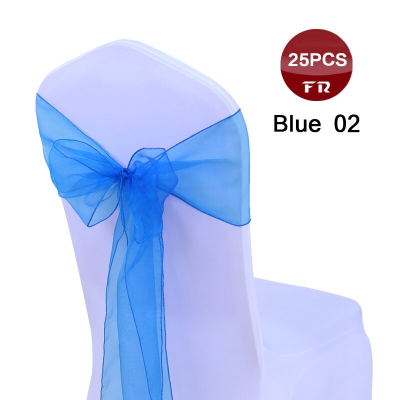 25pc farverige organza sløjfer vævet tyl rulle bryllupsfest dekoration bordløber organza gaze stol sashes sløjfe: Blå 02