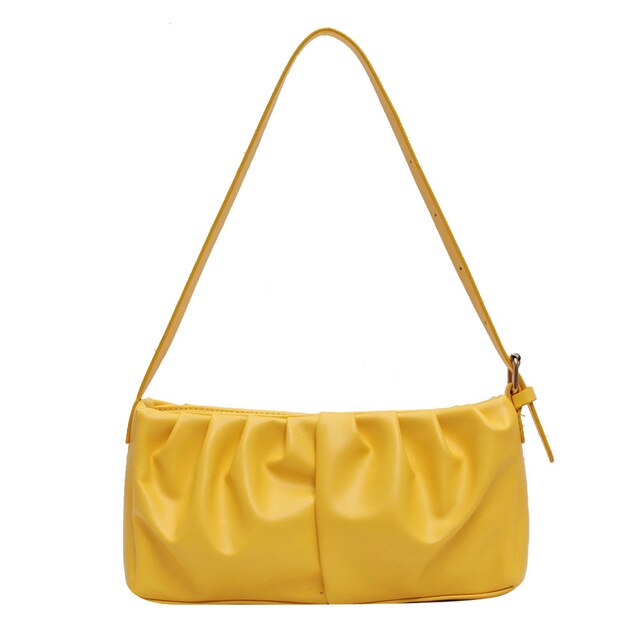 Yogodlns Summer Shoulder Bag Women Leisure PU Leather Baguette Bag Pleated Cloud Bag Female Small Handbag Phone Purse: yellow