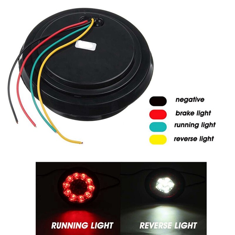 2X 4Inch Rood/Wit Ronde Staart 16-Led Stop Brake Knipperlichten Truck Trailer