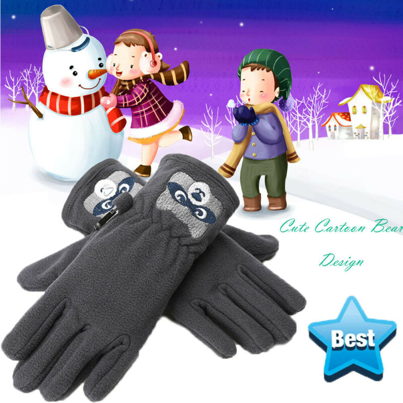 Kids Ski Winter Warm Gloves Girls Boys Plush Soft Anti-Slip Outdoor Mittens Children Gloves Cute Cartoon Bear Soft Winter Warm