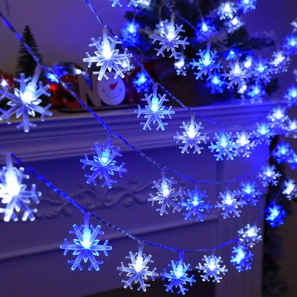 Guirlande lumineuse LED flocon de neige de noël, 1 pièce, éclairage décoratif suspendu d'intérieur et d'extérieur, lampe d'ambiance féerique pour fête dans le jardin: Rouge / 21-30W