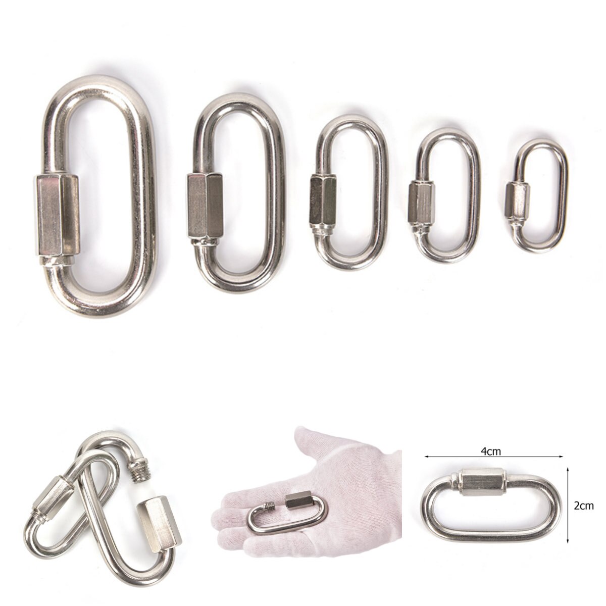 Stainless Steel Screw Lock Climbing Gear Carabiner Quick Links Hook Safety Snap Hook