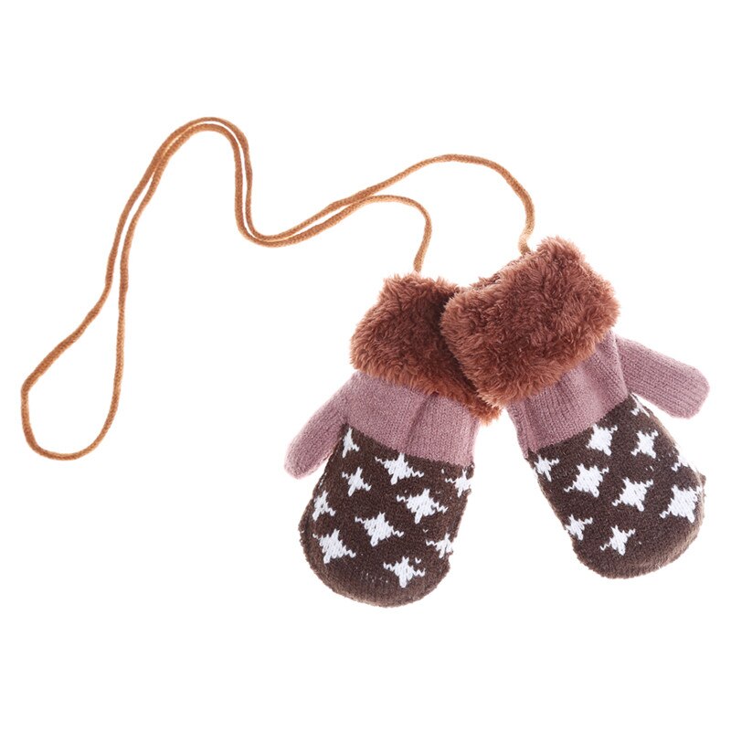 Inverno Del Bambino Guanti Completa Fingers Delle Ragazze Dei Ragazzi Guanto di Lavoro A Maglia Star Modello Guanti Caldi Neonati Guanti Con La Corda: Khaki