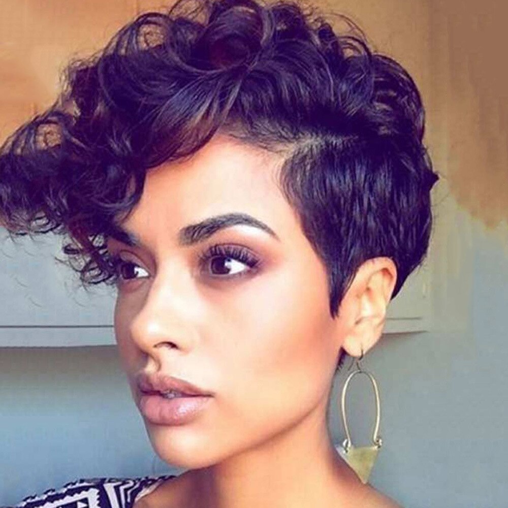 Pixie Cut Synthetic Wigs Short Black Yellow Wine Orange Wigs Natural Looking Heat Resistant Hair Wigs For Black Women