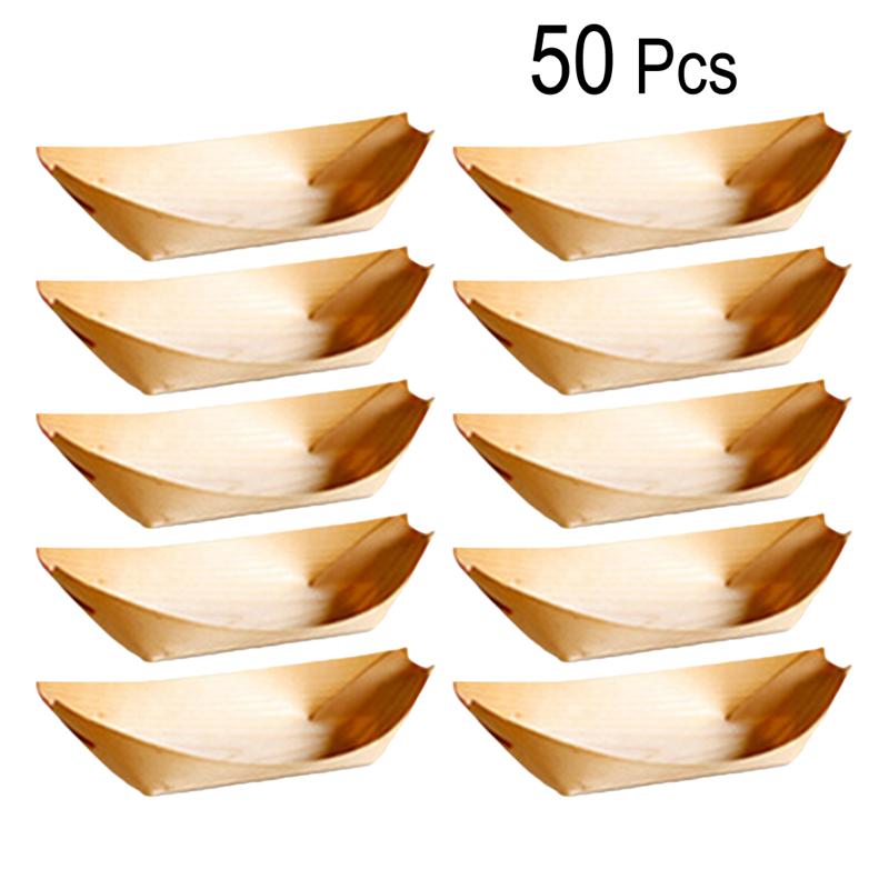 50 stk engangsbådform træbakke naturligt birketræ serveringsfade fade til mad snacks snacks