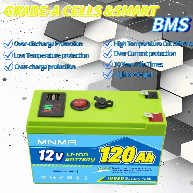 12V 60Ah Lithium Rechargeable LiFeP04 Battery Deep Cycle for Solar Power,UPS🗺️Scooters,Power Wheels,Fish Finder,Built-in BMS