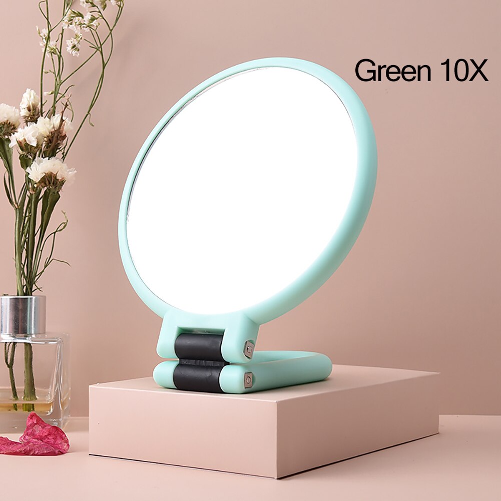 2/5/10/15X Magnifying Makeup Mirror Hand Mirror Portable Folding Makeup Vanity Mirror Double Sided Handheld Mirrors Makeup Tools: Green 10X