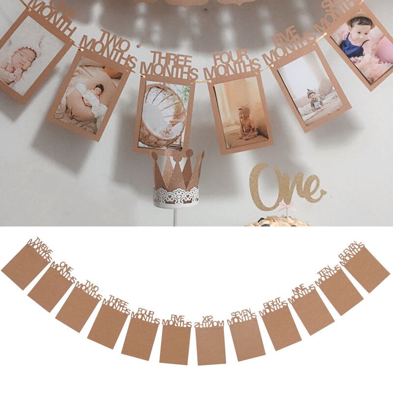12 kaarten voor 12 maanden, slinger voor een babyfeestje, foto, fotobanner voor 1st verjaardagen, decoratie voor een babyfeestje, huisdecoratie