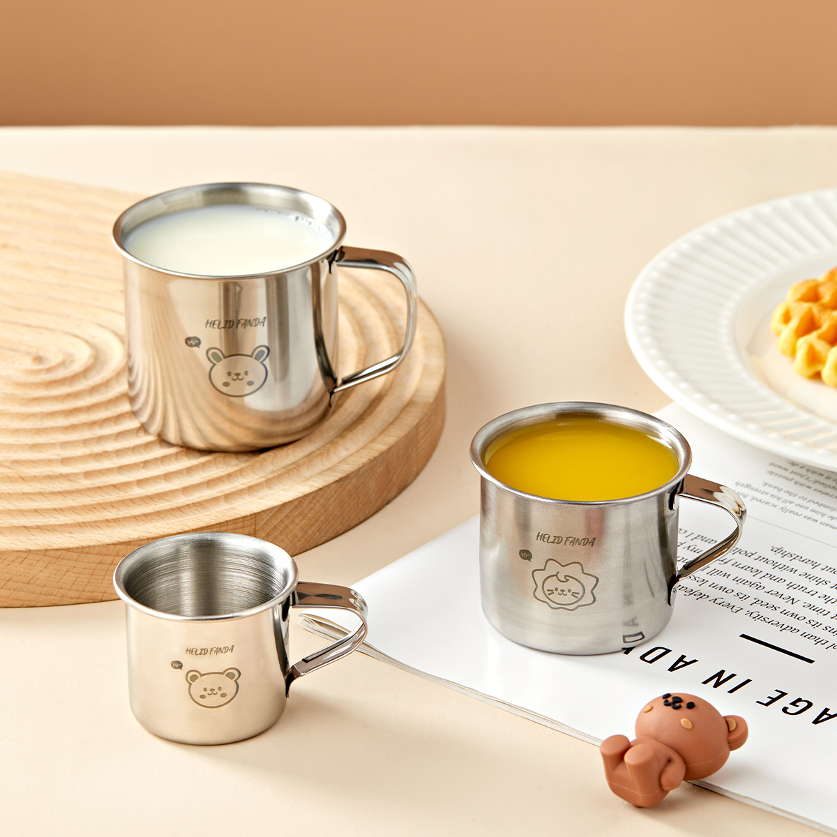 Mini sød børnekrus med hank, holdbar anti-skoldning rustfrit stål 304 mælkekaffekop, drikkeglas