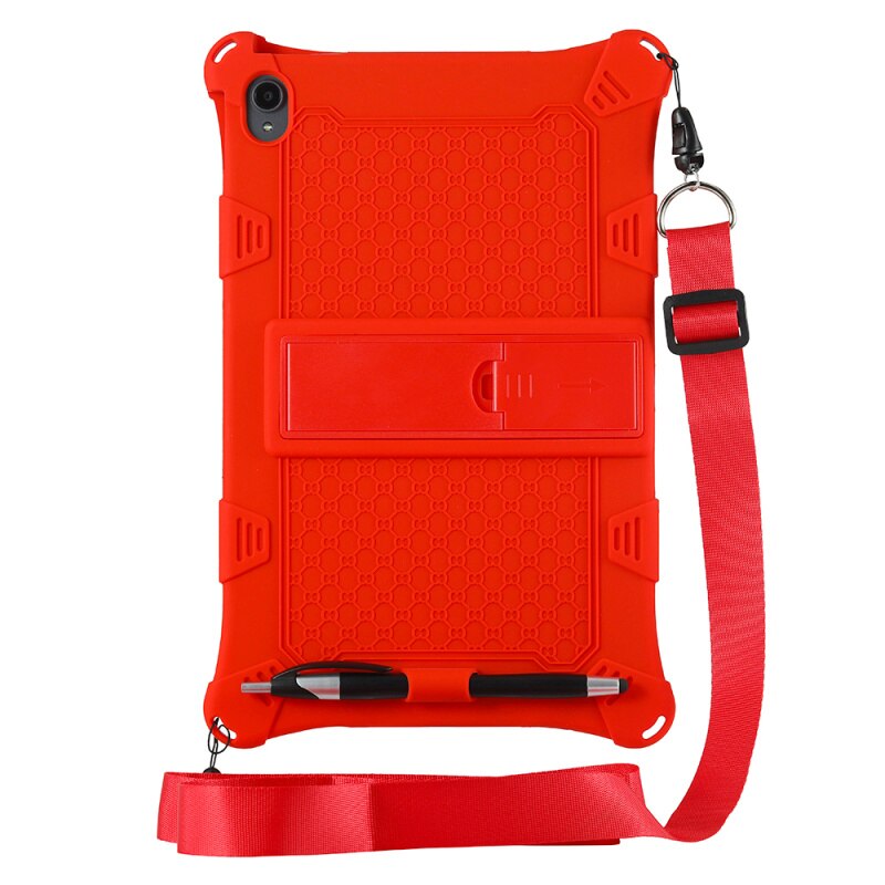Kinderen Veilig Shockproof Silicone Case Voor Lenovo J706F 11.5Inch Tablet Met Afneembare Kickstand En Schouderband Voor Lenovo Pad: Red With rope