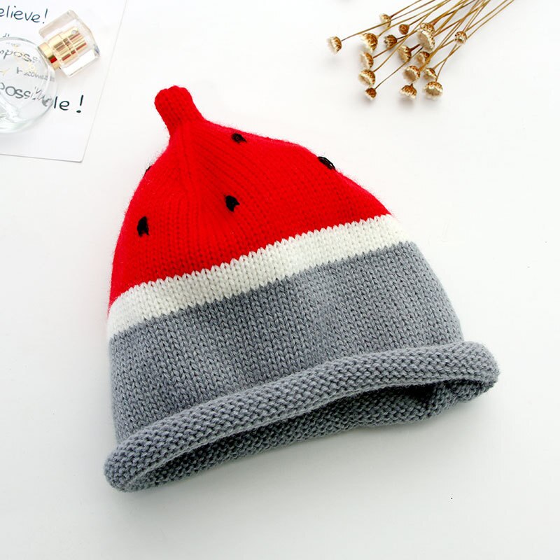 de punto lindo gorras con motivo de sandía para niños hecho a mano Curling niños invierno cálido sombrero suave cómodo gorro de chicas chicos Cap