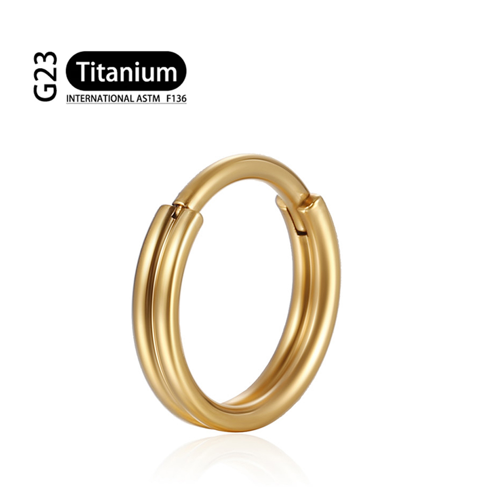 Piercing de titanio G23, doble capa, Triple pila, anillo de nariz de circón con bisagras, cartílago de hélice CZ, Clicker de tabique de cartílago pequeño: Negro / Color dorado