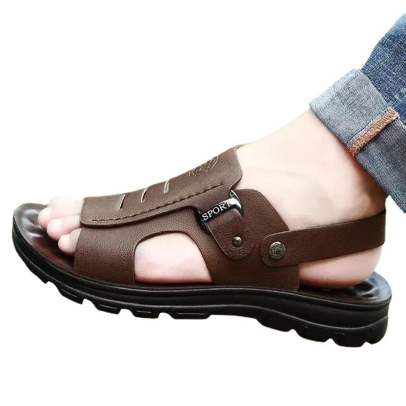 Sandalias ligeras y cómodas para hombre, zapatos informales de cuero suave, para la playa y caminar al aire libre