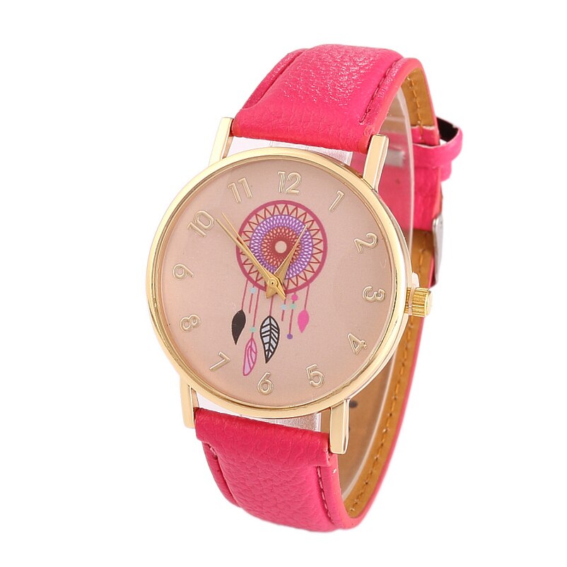Reloj atrapasueños de para mujer, relojes casuales, de cuero, de cuarzo, LZ4097: Rose Red