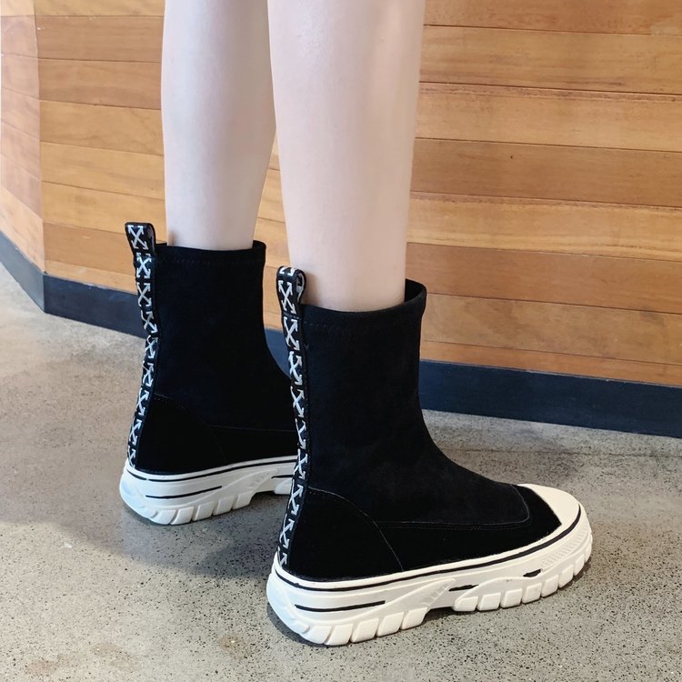 Botas femininas 2020 outono botas de estiramento botas curtas tênis botas longas plataforma grossa deslizamento-on botas femininas botas mujer: Middle tube2 / 40
