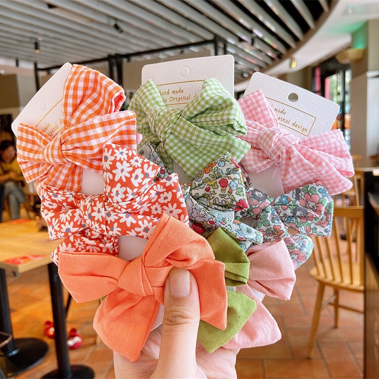 3 stk koreansk frisk enkel rutete blomsterstoff sløyfe andnebb klips vakker jente barn hårspenner hårtilbehør