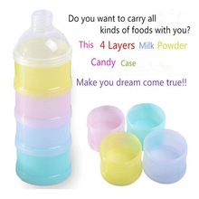 1Set Portable Baby Milk Powder Formula Dispenser Food Container 4 Cells Grid Box Independent Compartments Rotate Openings Bottle