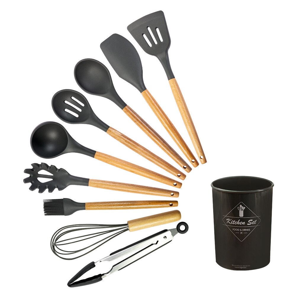 Cooking Tools Set Premium Silicone Kitchen Cooking Utensils Set With Storage Box Turner Tongs Spatula Spoon Turner 8 or 11pcs: H