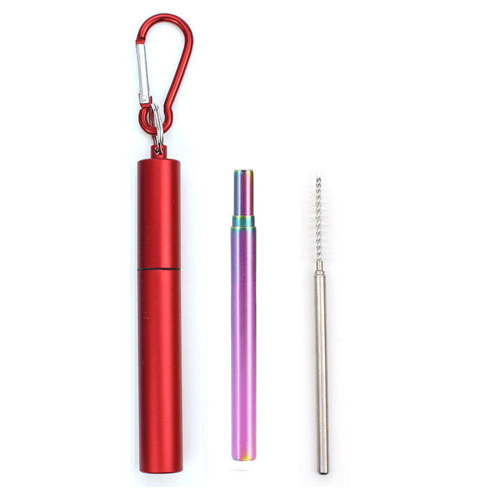 18/10 Stainless Steel Collapsible Straw Set Reusable Telescopic Drinking Straw Portable Straw For Travel Metal Drink Straw Brush: Rainbow-ping