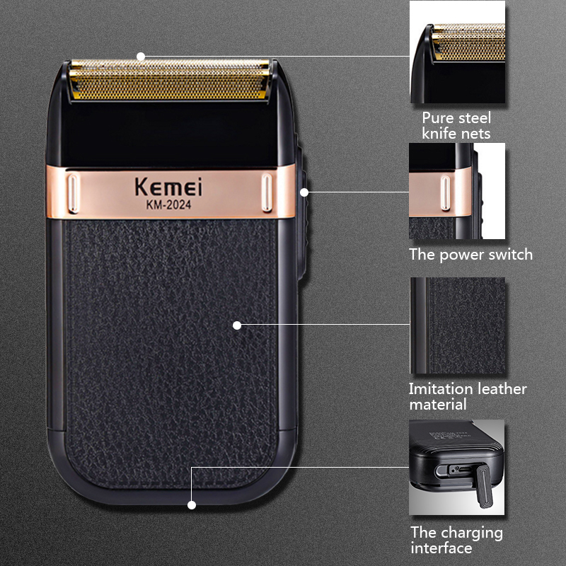 Kemei electric shaver leather razor case shaver for men Double knife net razor mens electric shavers for men razor men